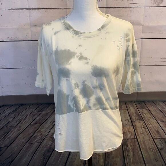 Affliction Tee Shirt Womens Small Gray Stained Holes Rips Grunge Thrashed - Picture 1 of 9